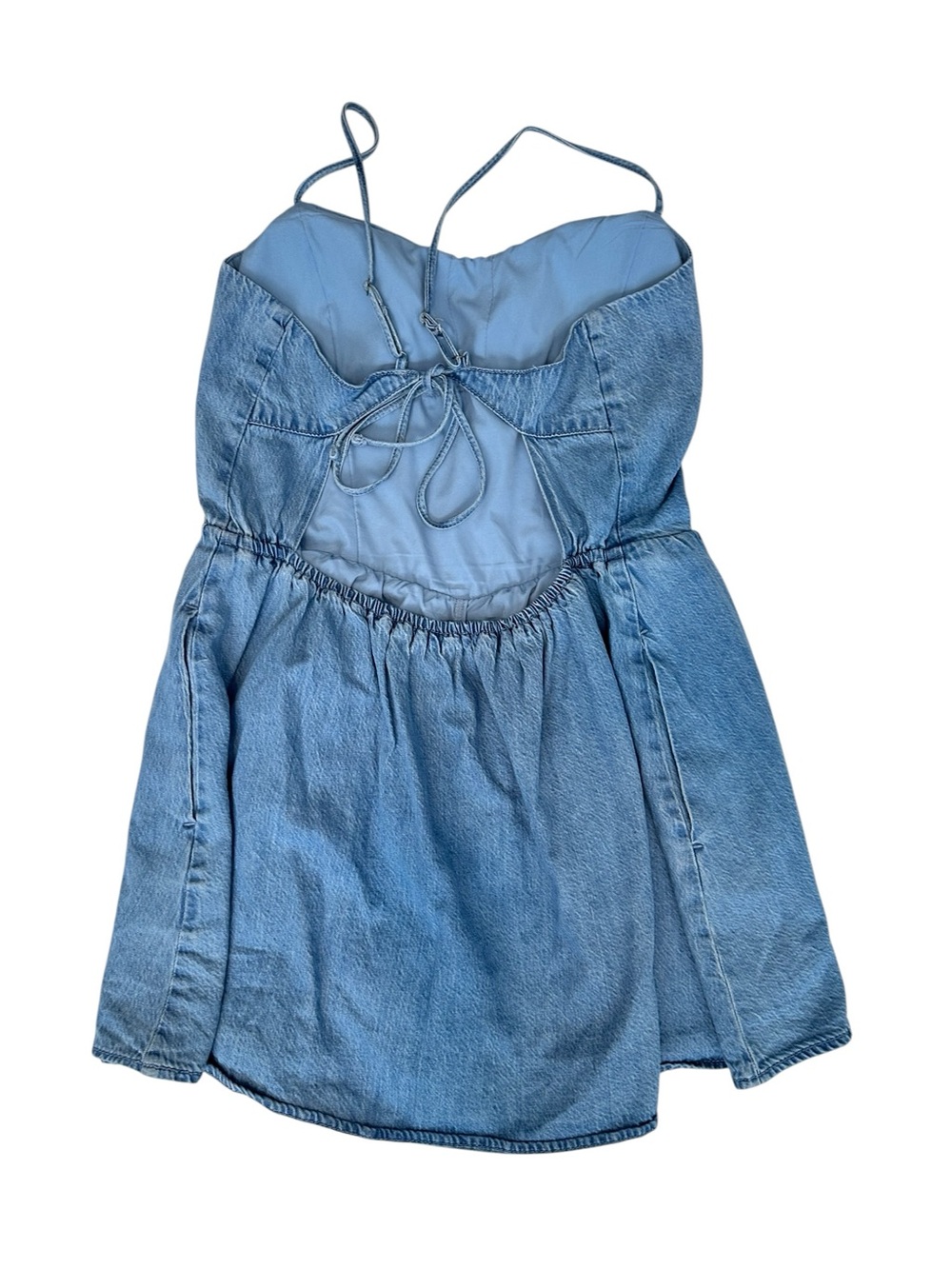 Hollister Light Wash Denim Drop Waist Mini Dress Romper XL Y2K Coquette Babydoll - Picture 2 of 10